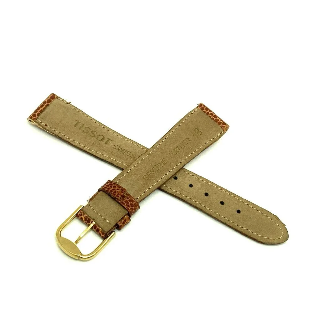 Tissot Watch Replacement Band Brown Leather 17mm Lug Strap Gold Steel Buckle
